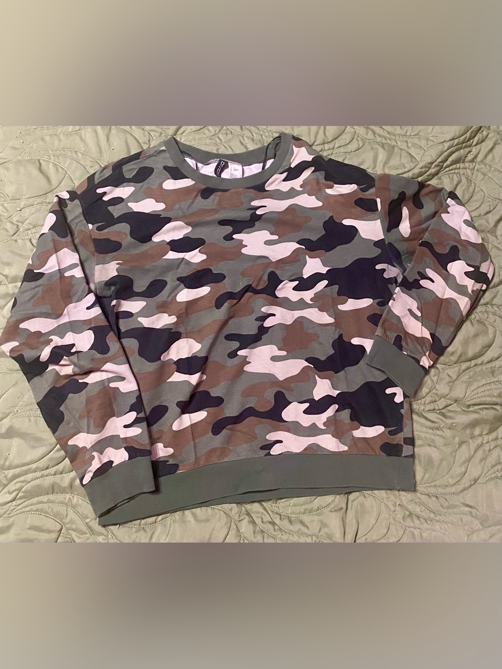 Divided Camo Crewneck Sweater in Green & Brown
